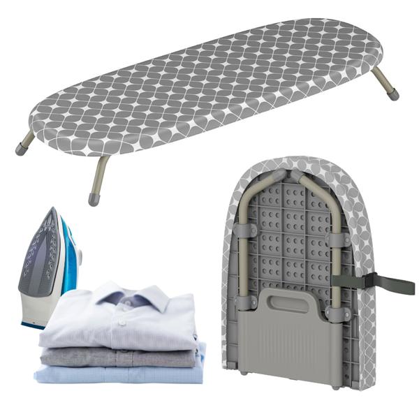 Mini planche à repasser compacte grise, 81,5 x 30,5 cm : housse 100 % coton, pliable, stable et idéale pour les petits appartements, logements d’étudiants et voyages