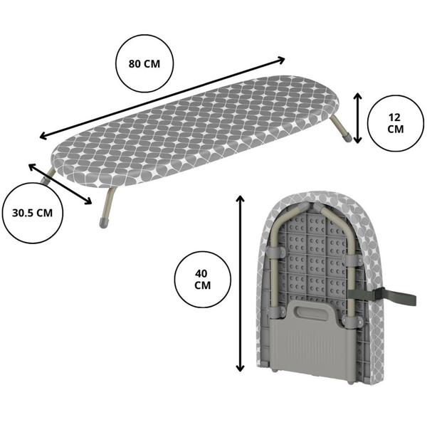 Mini planche à repasser compacte grise, 81,5 x 30,5 cm : housse 100 % coton, pliable, stable et idéale pour les petits appartements, logements d’étudiants et voyages