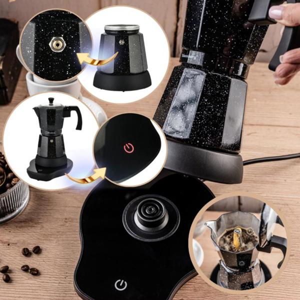 Elektrische Espresso-Kaffeemaschine & Espressokocher im Mokka Stil schwarz: 500 W, 300 ml für 6 Tassen, edler Kaffeebereiter für Zuhause