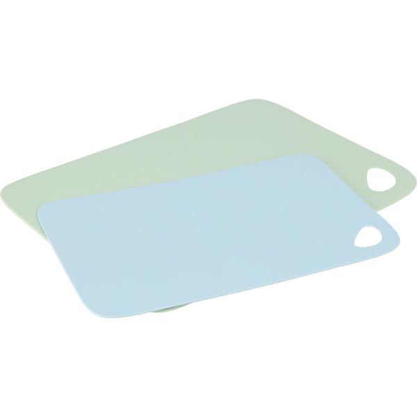 Practical 2-piece chopping board set, green & blue: robust kitchen boards with grip hole for cutting, 29x19 & 35x24.5 cm