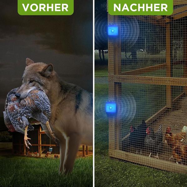 2er-Set Effektiver Ultraschall Wildtiervertreiber: Marderabwehr & Nagervertreiber mit LED Blinklicht für Garten, Balkon, Feld, Fahrzeug & Haus