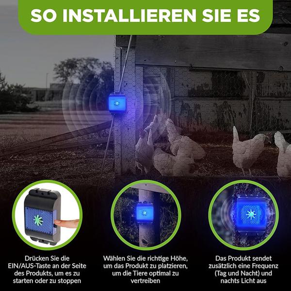 2er-Set Effektiver Ultraschall Wildtiervertreiber: Marderabwehr & Nagervertreiber mit LED Blinklicht für Garten, Balkon, Feld, Fahrzeug & Haus