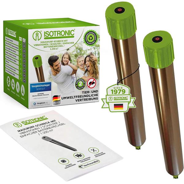 Rodent repeller effective & animal-friendly – powerful vibration motor & quartz oscillations against moles & voles in garden & fields