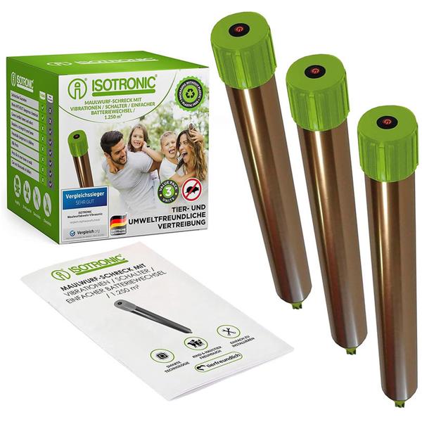 Rodent repeller effective & animal-friendly – powerful vibration motor & quartz oscillations against moles & voles in garden & fields