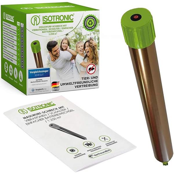 Rodent repeller effective & animal-friendly – powerful vibration motor & quartz oscillations against moles & voles in garden & fields