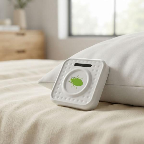 Mobile ultrasonic mite repeller: pest protection against bed bugs & mites – For bedroom, hotel & travel, battery‑operated