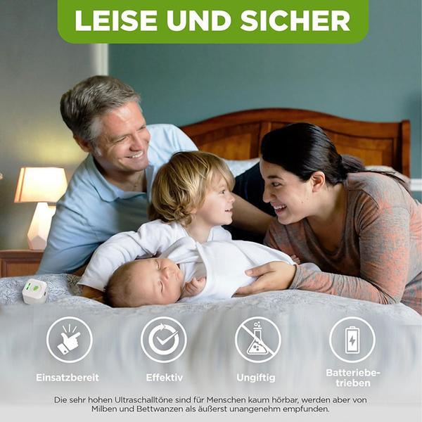 Mobiler Ultraschall Milbenvertreiber: Schädling-Schutz gegen Bettwanzen & Milben – Für Schlafzimmer, Hotel & Reise, batteriebetrieben