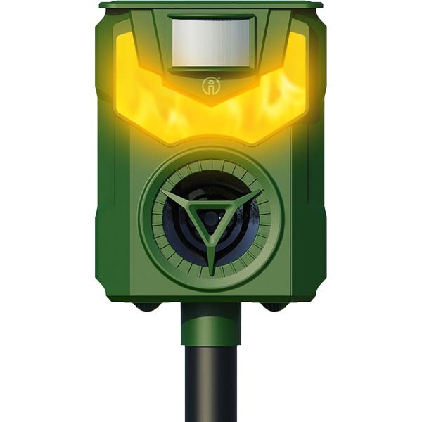 Set of 2 solar & USB animal repellers with ultrasound & flame light – reliable protection for garden, yard & field against wild animals, cats & dogs