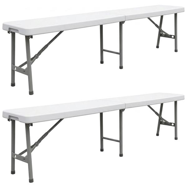 Stable camping seating set with 180 cm folding table and 2 matching suitcase benches, weatherproof, foldable