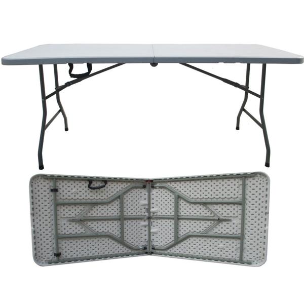 Stable camping seating set with 180 cm folding table and 2 matching suitcase benches, weatherproof, foldable