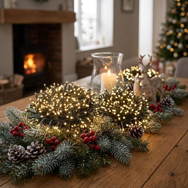 Lot de 2 guirlandes lumineuses LED cluster, 560 LED blanc chaud chacune, 11,2 m chacune – guirlande en bouquet pour intérieur & extérieur, 7 effets, minuteur – éclairage de Noël