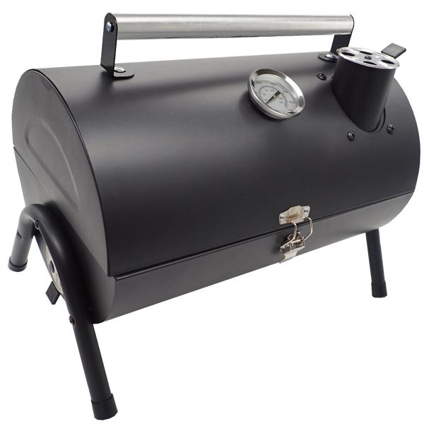 Grill a fusto compatto nero 28,5 x 41 x 18 cm – grill a carbone compatto in metallo con manico di trasporto in acciaio inox, termometro, uscita del fumo