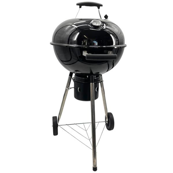 Barbecue boule Ø47 cm – Barbecue au charbon de bois mobile avec 2 roues & thermomètre, brasero émaillé, bac à cendres & régulation du tirage