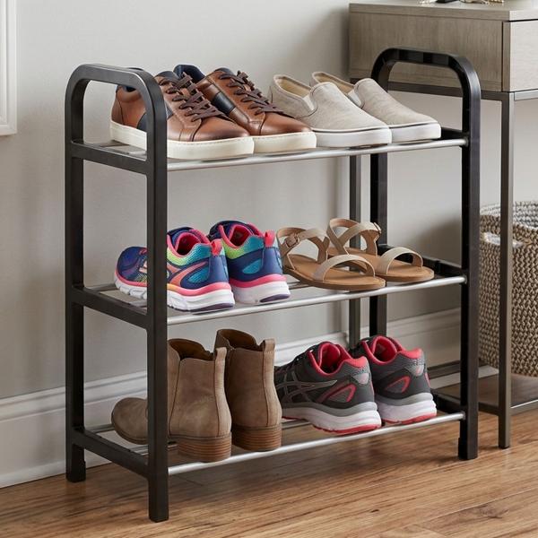 Meuble à chaussures avec 3 niveaux en grille – pour 6 paires de chaussures – étagère à chaussures 40 x 19 x 42 cm, organiseur de chaussures stable pour couloir, entrée et garde-robe