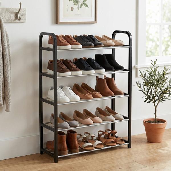 Étagère à chaussures avec 5 niveaux à grille – pour 15 paires de chaussures – tablette à chaussures 50 x 19 x 68 cm, organiseur de chaussures stable pour couloir, entrée et garde-robe