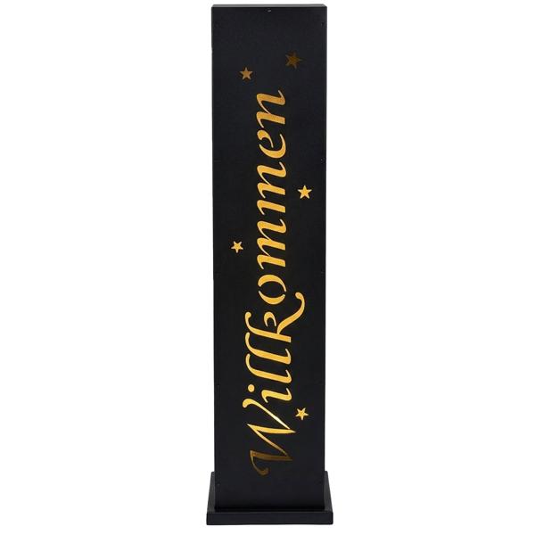 LED-Stele Willkommen aus Metall 90cm mit Beleuchtung & Timer – Leuchtende Dekosäule für Haustür, Eingangsbereich, Terrasse & Wintergarten