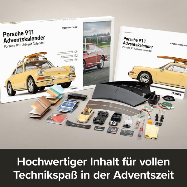 Porsche 911 Adventskalender als Modellauto-Bausatz in 1:43 mit Sound: Hochwertiges Retro-Sammler-Auto-Geschenk für Erwachsene & Kinder ab 14 Jahren