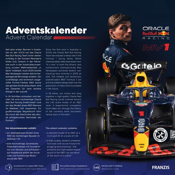 Oracle Red Bull Racing Adventskalender: Ideal für Motorsport-Fans, inkl. Begleitbuch - Rennauto-RB21-Modellbausatz 1:43 mit Soundmodul