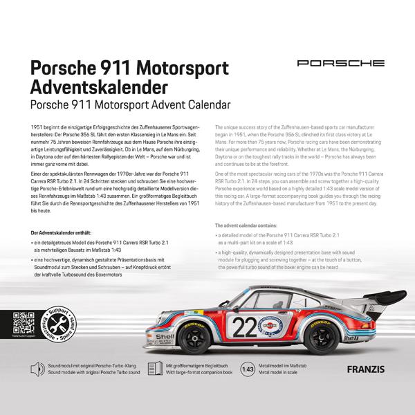 Porsche 911 Carrera RSR Turbo 2.1 Adventskalender - Hochwertiger Modell-Bausatz 1:43 mit Sound - Sammlerstück für Auto-Fans & Technik-Liebhaber