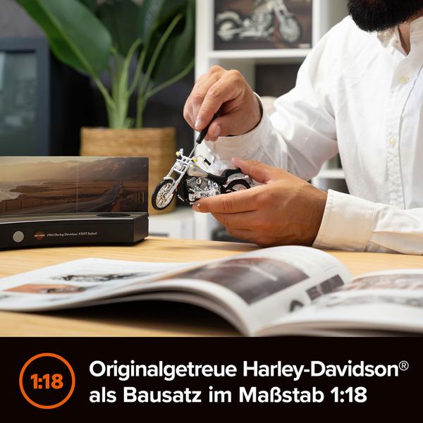 Harley-Davidson Adventskalender 2024 – FXST Softail Modellbausatz 1:18 mit V2 Soundmodul, Begleitbuch & Zubehör – Geschenk für Motorrad Fans