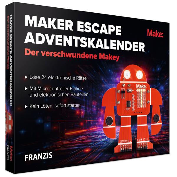 Maker Escape Adventskalender - Der verschwundene Makey - Elektronik Bausatz für Technik-Fans mit Mikrocontroller, LED & Rätsel-Spass