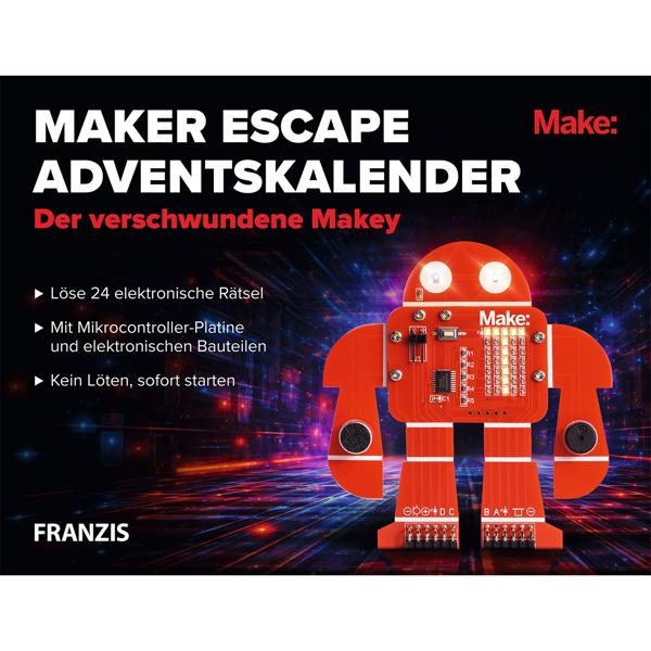Maker Escape Adventskalender - Der verschwundene Makey - Elektronik Bausatz für Technik-Fans mit Mikrocontroller, LED & Rätsel-Spass