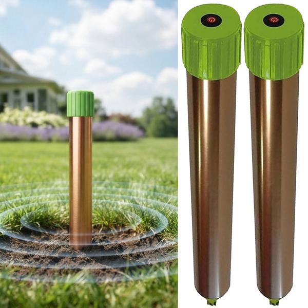 Set of 2 rodent repellers, effective & animal-friendly – strong vibration motor & quartz vibrations against moles & voles in garden and field