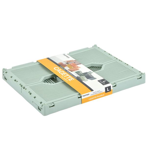 Stylish grey-green folding crate – Rectangular folding box with handles, stackable & space-saving – Perfect storage (40 x 30 x 17 cm) for home & office