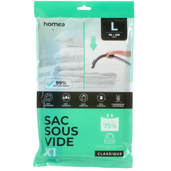 Sacco sottovuoto 70 x 120 cm: riutilizzabile – sacco antibatterico per piumoni e cuscini – sacco di compressione per aspirapolvere, trasparente