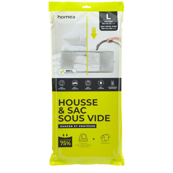 Sacco sottovuoto con custodia 105x44x100 / 60x45x25 cm: sacco di compressione per abiti e piumoni – salvaspazio, riutilizzabile e antipolvere