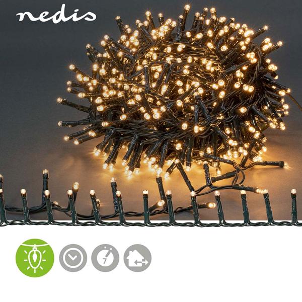 LED Lichterkette Cluster 560 LEDs warmweiss, 11,2 m – dichte Büschel-Lichterkette für innen & aussen, IP44, 7 Lichteffekte, Timer - Weihnachtsbeleuchtung