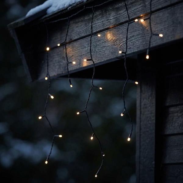 Guirlande stalactites 180 LED blanc chaud 5,9 m – rideau lumineux LED pour fenêtre, balcon et auvent, extérieur IP44, minuteur, 7 effets lumineux