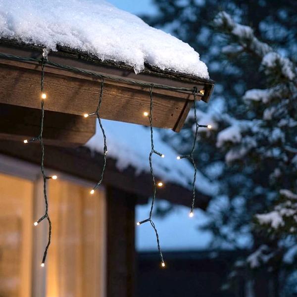 Guirlande stalactites 180 LED blanc chaud 5,9 m – rideau lumineux LED pour fenêtre, balcon et auvent, extérieur IP44, minuteur, 7 effets lumineux
