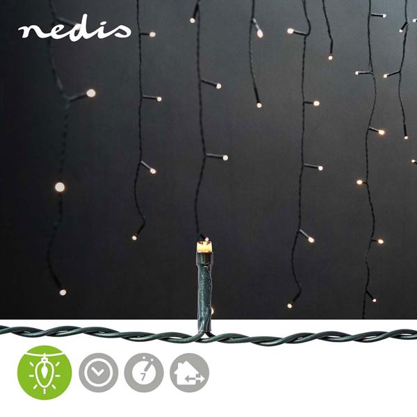 Guirlande stalactites 180 LED blanc chaud 5,9 m – rideau lumineux LED pour fenêtre, balcon et auvent, extérieur IP44, minuteur, 7 effets lumineux