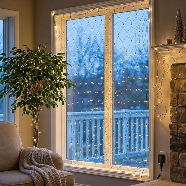 Rete luminosa LED 2 x 1 m 160 LED bianco caldo – catena luminosa a rete per cespugli, arbusti e finestre, interno & esterno IP44, timer, 7 effetti luminosi
