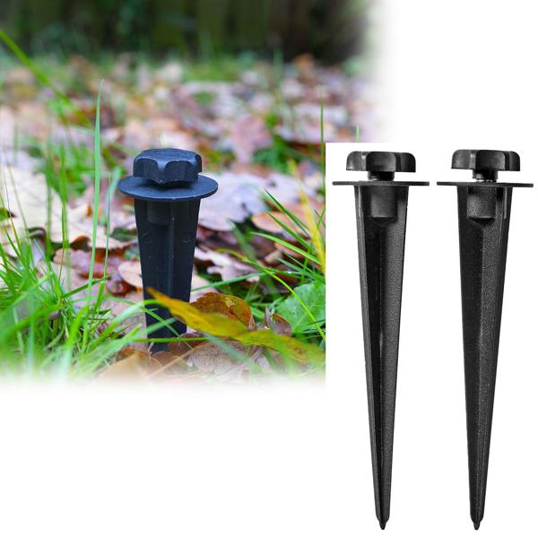 Set de 2 piquets de terre en aluminium 17,5 cm – piquet de sol pour projecteurs LED et spots de jardin : vis à main pratique pour un montage sans outils, noir