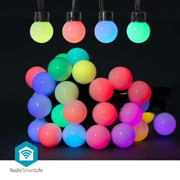 Catena luminosa party RGB Wi‑Fi 10,8 m con 48 sfere LED Ø 30 mm – controllo tramite app e voce, modalità musica, timer, per esterno IP65