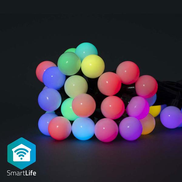Catena luminosa party RGB Wi‑Fi 10,8 m con 48 sfere LED Ø 30 mm – controllo tramite app e voce, modalità musica, timer, per esterno IP65