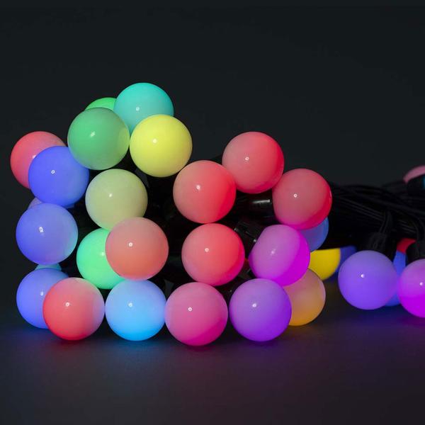 Catena luminosa party RGB Wi‑Fi 10,8 m con 48 sfere LED Ø 30 mm – controllo tramite app e voce, modalità musica, timer, per esterno IP65