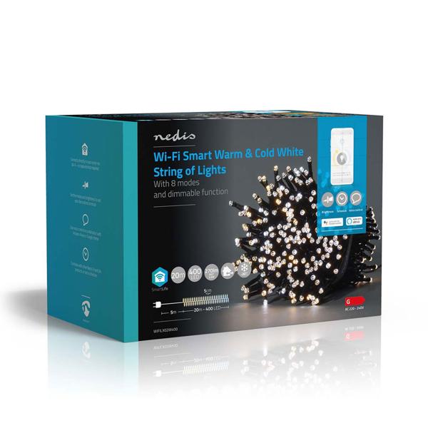 Catena luminosa LED WLAN con 400 LED da bianco caldo a bianco freddo – controllo via app, controllo vocale, dimmerabile, timer – per esterno IP65, cavo di alimentazione 5 m