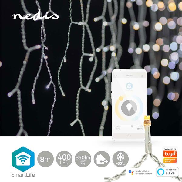 Catena luminosa a ghiacciolo WLAN 8 m con 400 LED da bianco caldo a bianco freddo – controllo via app e voce, dimmerabile, 80 fili, IP65, cavo trasparente