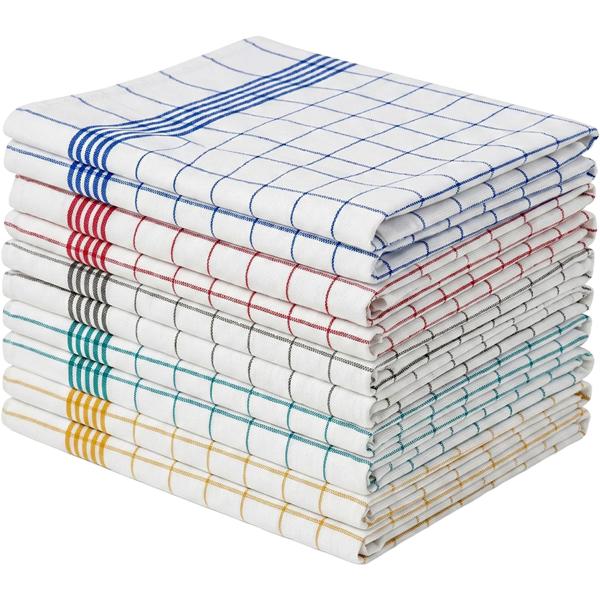 10er-Set Geschirrtücher 50x70 cm – 100% Baumwolle, saugstark & kariert – Hochwertige, bunte Küchenhandtücher, bei 60°C waschbar & für den Trockner geeignet