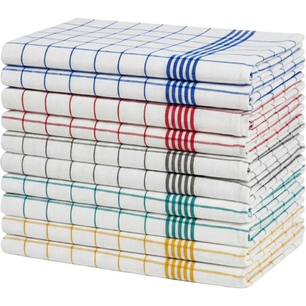 10er-Set Geschirrtücher 50x70 cm – 100% Baumwolle, saugstark & kariert – Hochwertige, bunte Küchenhandtücher, bei 60°C waschbar & für den Trockner geeignet