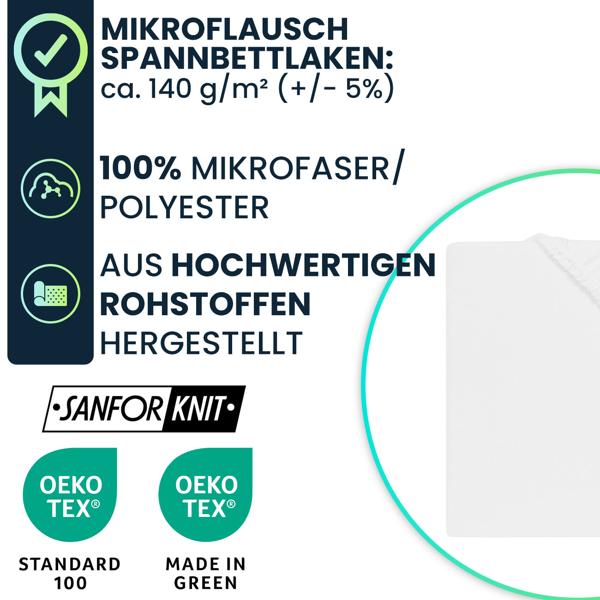 Weiches Mikroflausch Spannbettlaken 90-100x200 cm, Sanfor Knit: Flauschig weich für Boxspringbett & Matratze - warm, atmungsaktiv & pflegeleicht 