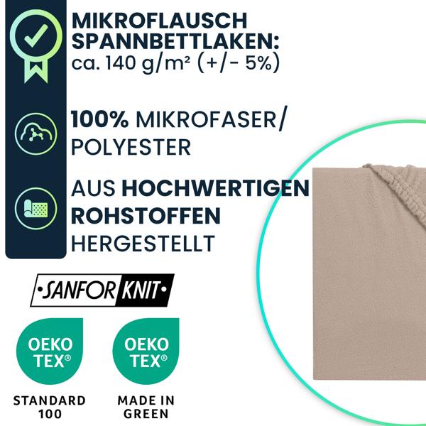 Weiches Mikroflausch Spannbettlaken 90-100x200 cm, Sanfor Knit: Flauschig weich für Boxspringbett & Matratze - warm, atmungsaktiv & pflegeleicht 