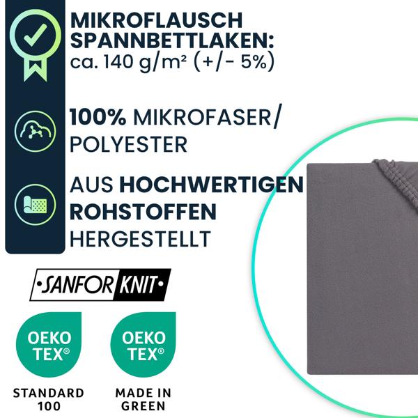 Weiches Mikroflausch Spannbettlaken 90-100x200 cm, Sanfor Knit: Flauschig weich für Matratze - warm, atmungsaktiv & pflegeleicht 