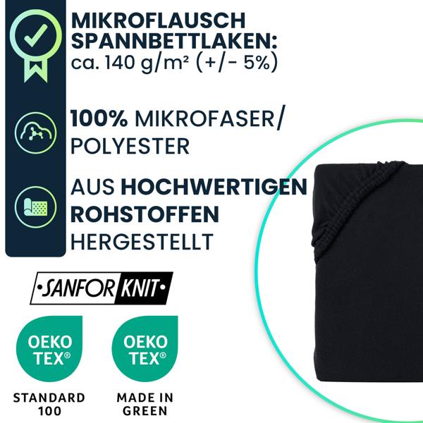 Weiches Mikroflausch Spannbettlaken 90-100x200 cm, Sanfor Knit: Flauschig weich für Matratze - warm, atmungsaktiv & pflegeleicht 