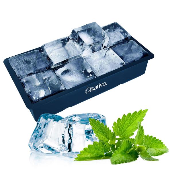 Stampo per cubetti di ghiaccio in silicone XXL (8 scomparti, 5x5 cm): grandi cubetti di ghiaccio, capacità di 1 litro - Stampo per cubetti di ghiaccio senza BPA, resistente e riutilizzabile