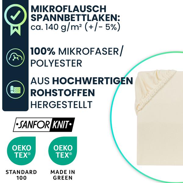 Weiches Mikroflausch Spannbettlaken 180-200x200 cm, Sanfor Knit: Flauschig weich für Matratze - warm, atmungsaktiv & pflegeleicht 