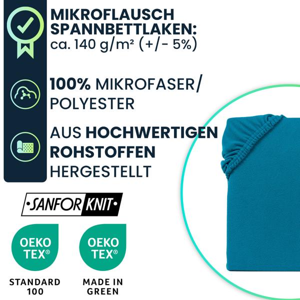 Weiches Mikroflausch Spannbettlaken 180-200x200 cm, Sanfor Knit: Flauschig weich für Matratze - warm, atmungsaktiv & pflegeleicht 